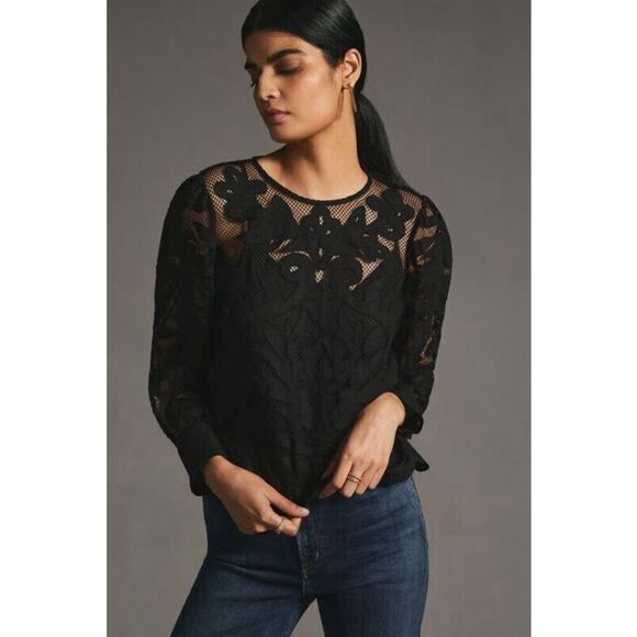 Anthropologie Cutwork Lace Detail Buttonback Blouse L Large NEW - Picture 1 of 4